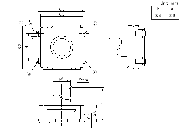 6*6alps輕觸開關_SKRAAKE010_規(guī)格圖紙